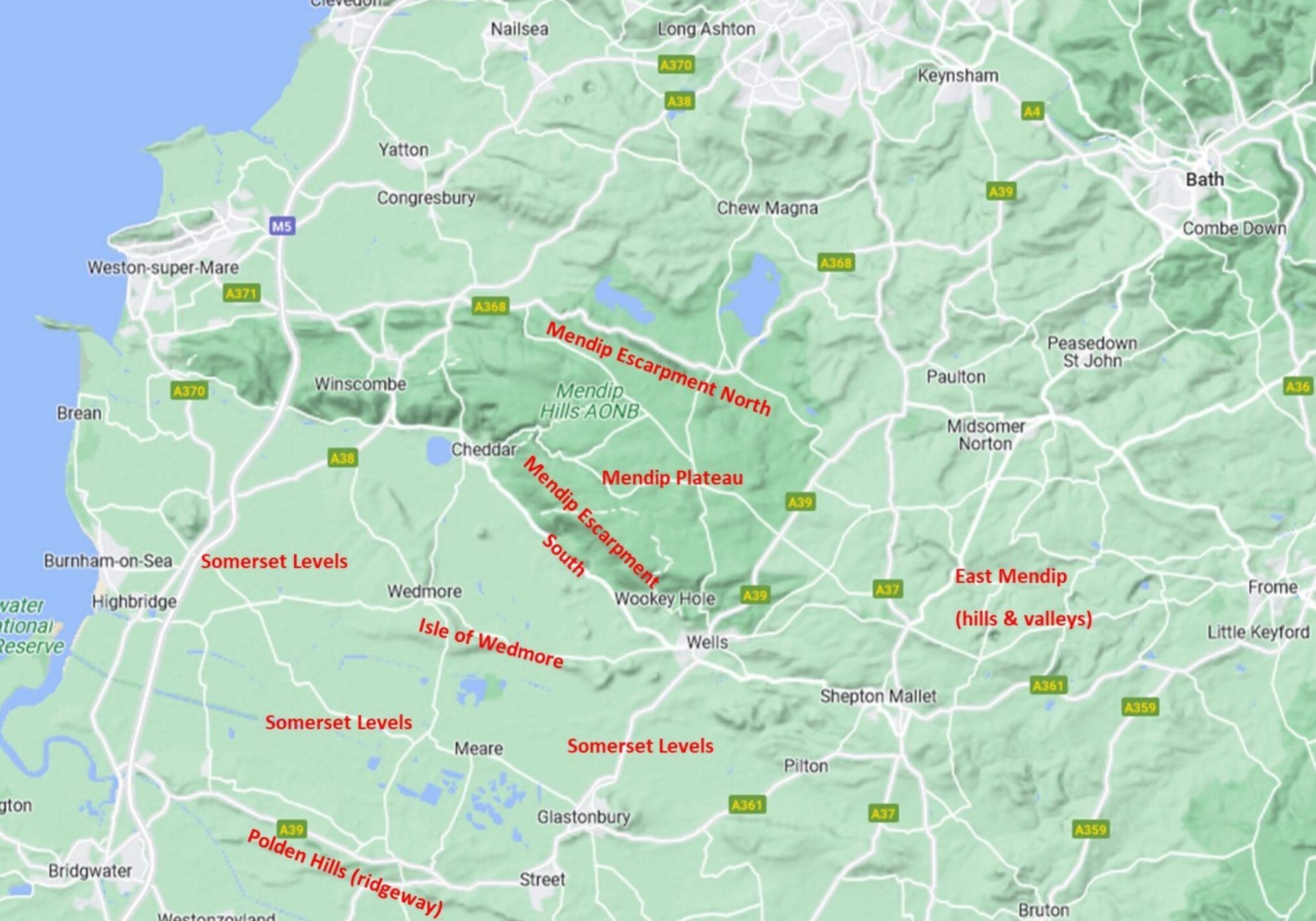 Topography opf Mendip Hills